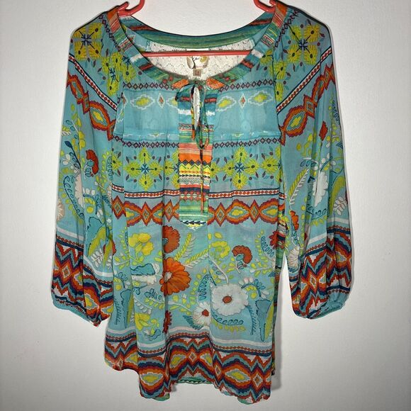 Anthropologie Fig and Flower Semi Sheer Floral Aztec Lace Blouse 1X Blouse/top - Picture 1 of 13